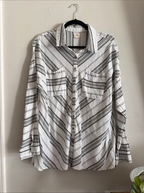 Striped Button-Up Shirt - White with Black Stripes